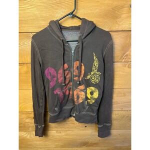 Gap‎ Brown San Francisco Love Peace Forever Graphic Full Zip Hoodie Grunge Y2K